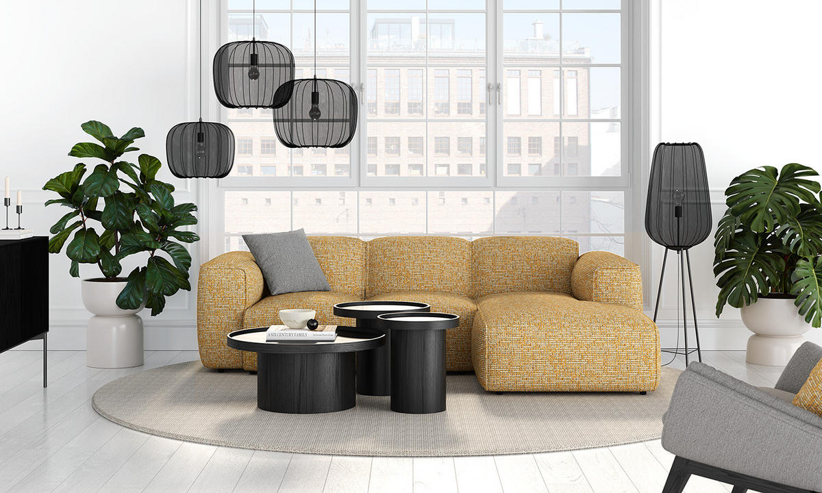 3-SITZER ECKSOFA mit Longchair - Schwarz/Honig, Kunststoff/Textil (251/173cm) - home24