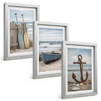 BILDER SET 3er Set - 20x30 cm Silberner Rahmen - Strandbootanker Sand - Silberfarben, Kunststoff (20/30cm) - TULUP