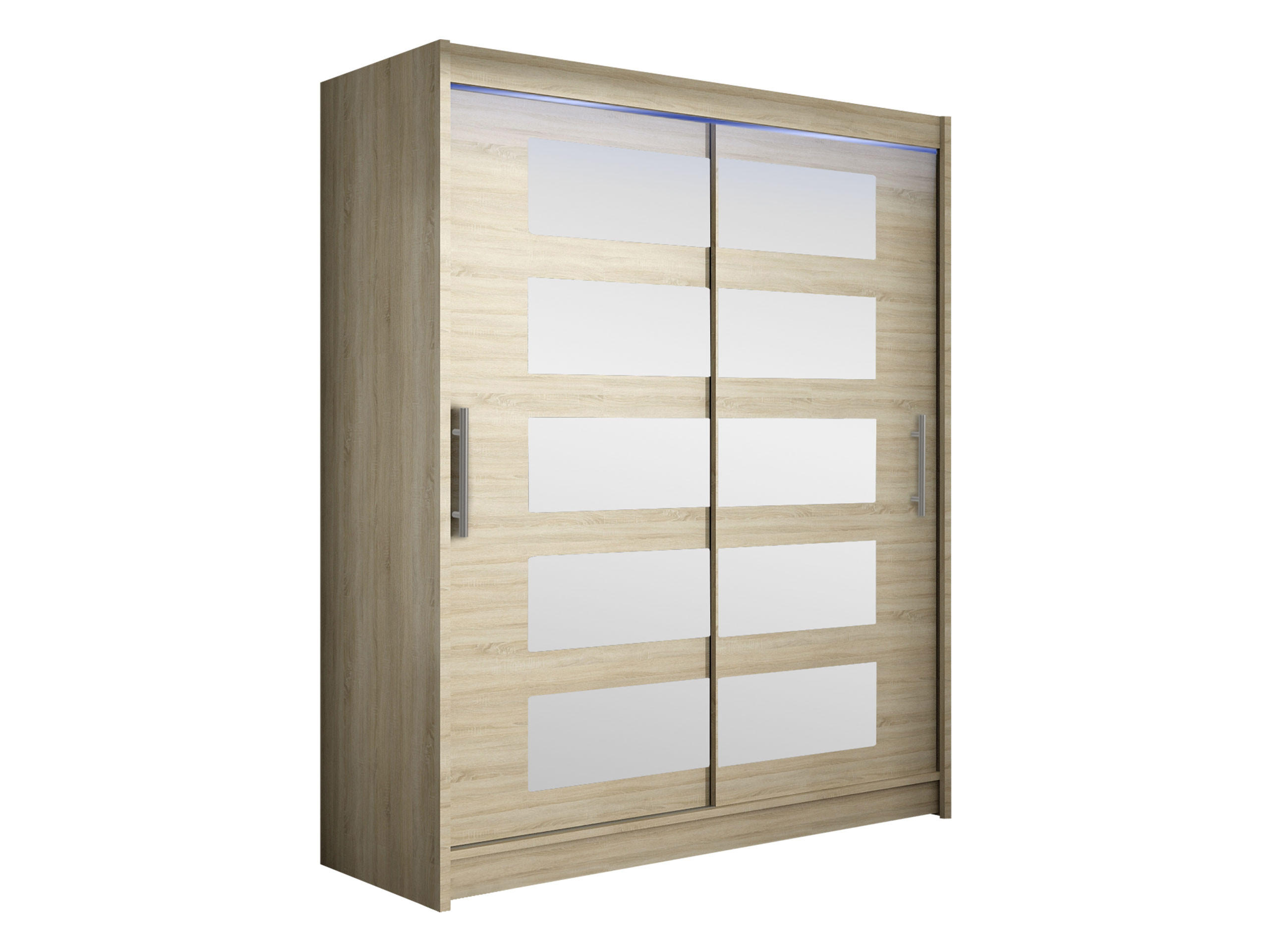 SCHWEBETÜRENSCHRANK Westa V, mit RGB LED Beleuchtung - Silberfarben/Sonoma Eiche, Holzwerkstoff/Metall (150/200/58cm) - MIRJAN24