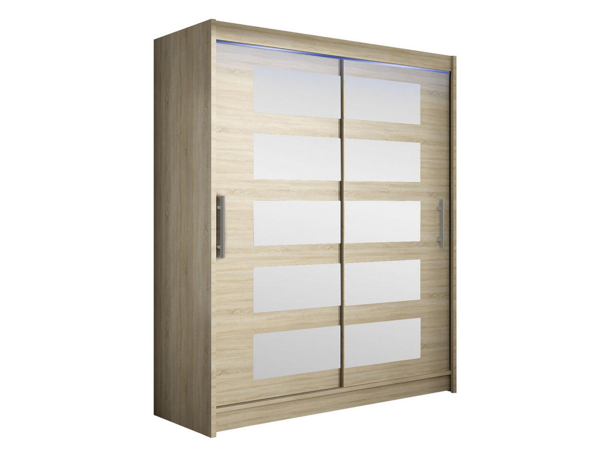 SCHWEBETÜRENSCHRANK Westa V, mit RGB LED Beleuchtung - Silberfarben/Sonoma Eiche, Holzwerkstoff/Metall (150/200/58cm) - MIRJAN24