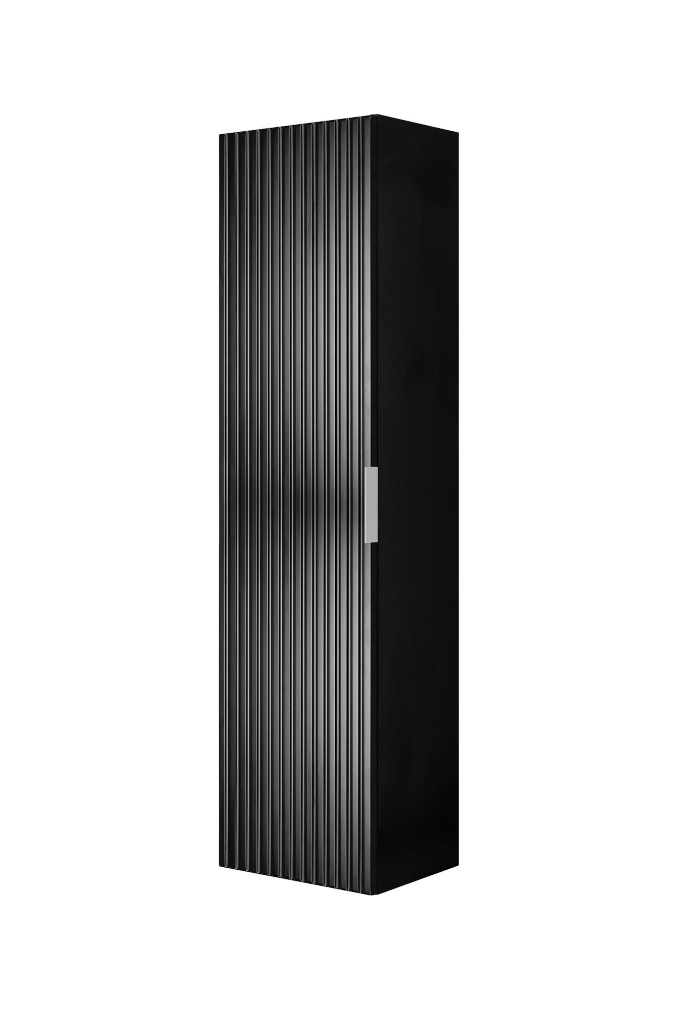 BADEZIMMERSCHRANK, Schwarz, 35 x 136 x 27 cm, silberner Griff - Silberfarben/Schwarz, Holzwerkstoff (35/136/27cm) - 3XE LIVING
