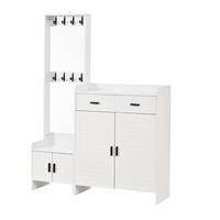 GARDEROBE-SET Schuhschrank 8 Haken 6 Ablagen Weiß - Weiß, Holzwerkstoff (125/165/32cm) - FLIEKS