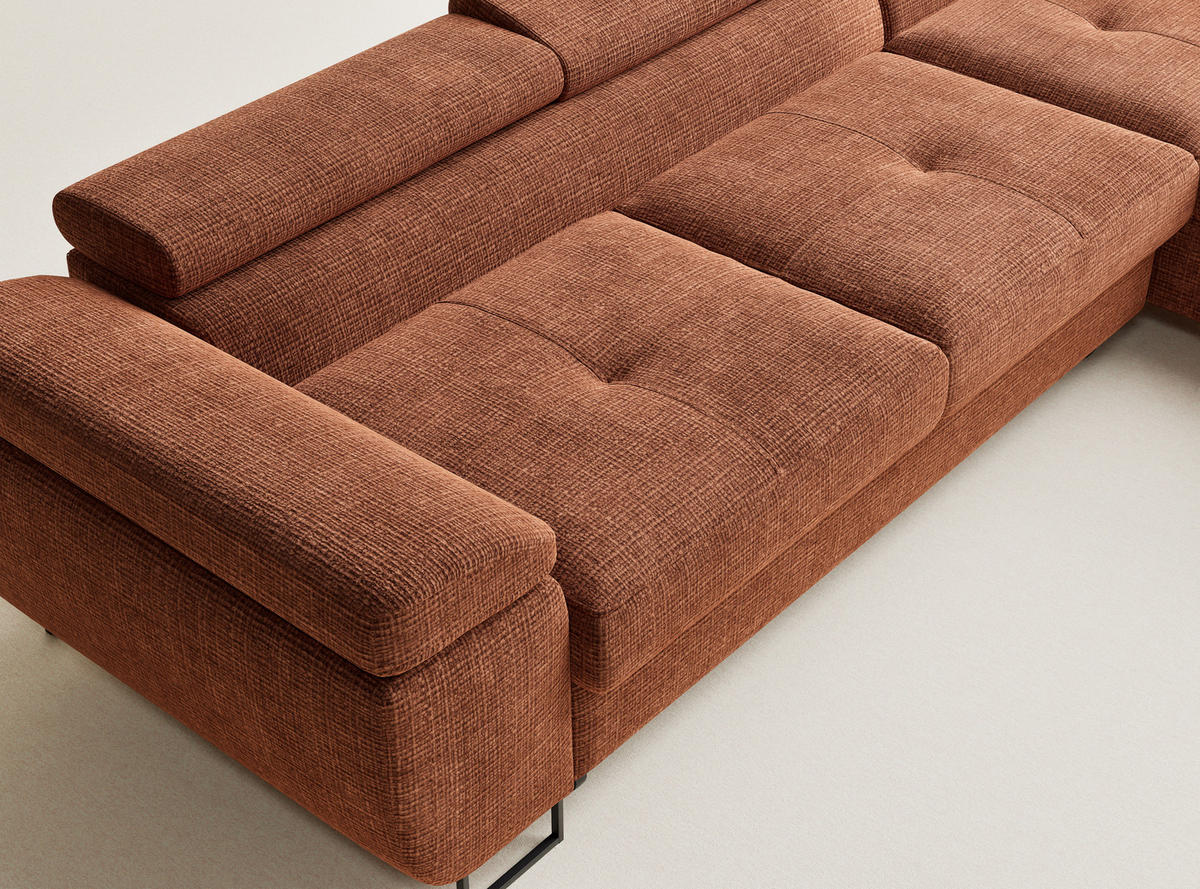 ECKSOFA Concord Kupferfarbe Chenille-Stoff - Rechts Seite - Schwarz/Kupferfarben, Holz/Holzwerkstoff (277/203cm) - Maison de Reve