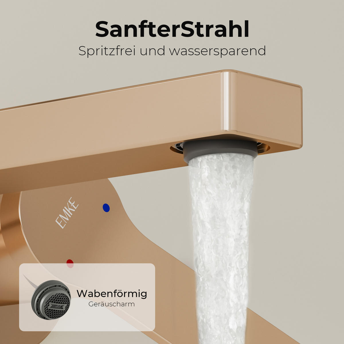 WASCHTISCHARMATUR mit Luftsprudler Messing Rosengold - Roségold, Metall (21/7/28.8cm) - EMKE