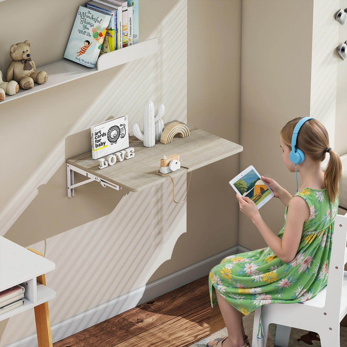 WANDKLAPPTISCH Platzsparender Schreibtisch 60x40cm Eiche - Eichefarben, Holzwerkstoff (40/16/60cm) - HOMCOM