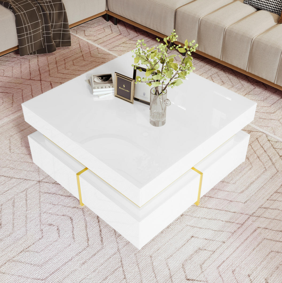 COUCHTISCH aus Spanplatte 70x70x35,5 cm in Weiß mit 2 Schubladen - Weiß, Holzwerkstoff (70/70/35.5cm) - Modfu