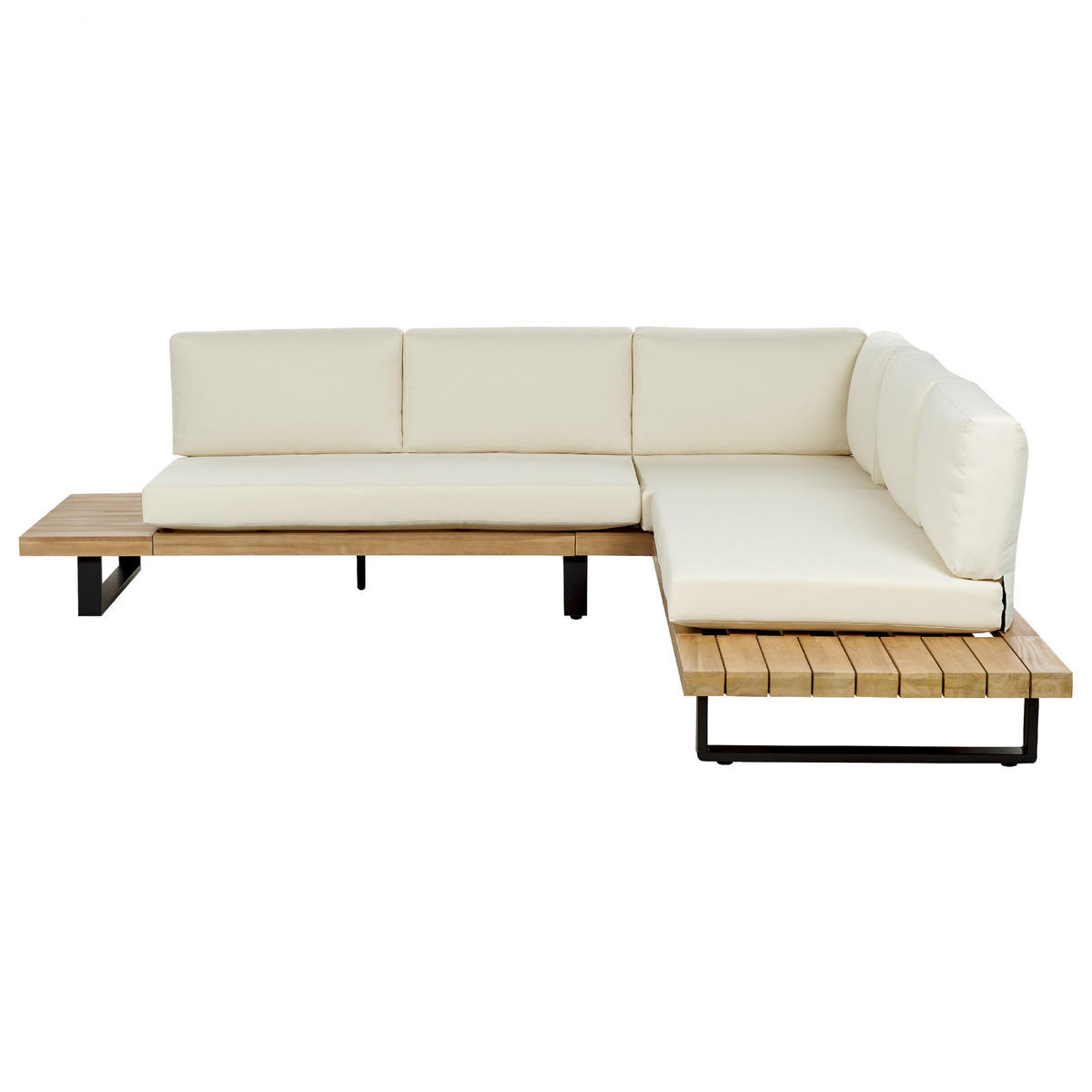 LOUNGE SET 5-Sitzer hellbraun Auflagen cremeweiß Mykonos - Hellbraun/Creme, Holz - Beliani