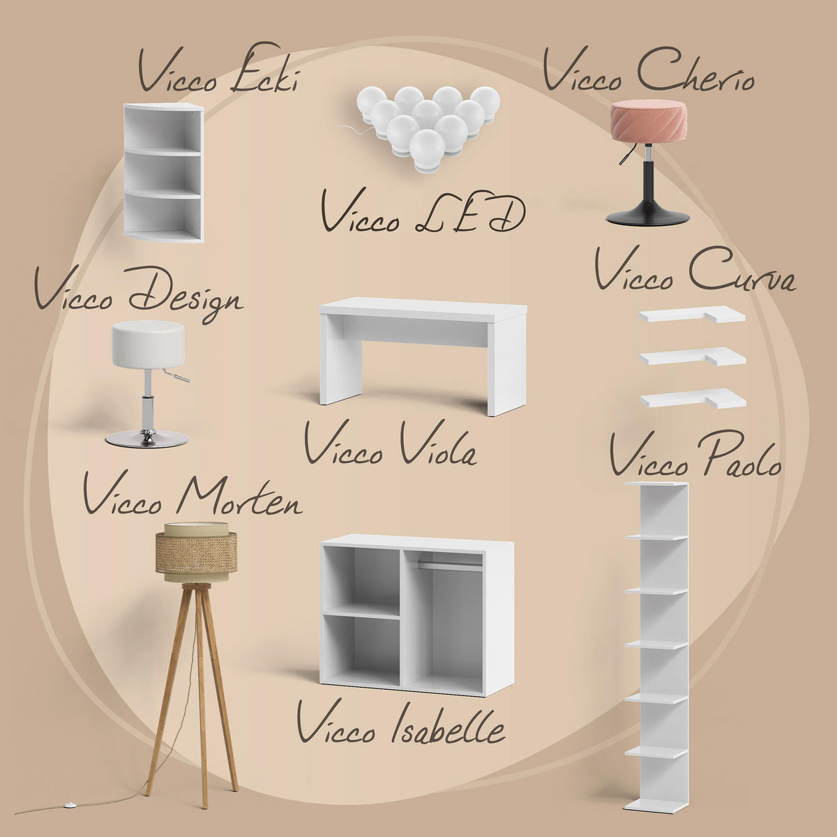 SCHMINKTISCH Solea Weiß 105 cm mit LED-Spiegel und Hocker - Weiß, Holzwerkstoff (105/156/40cm) - Vicco