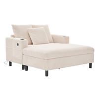 CHAISELONGUE Cord Beige mit USB, LED und Getränkehalter - Beige, Holzwerkstoff/Kunststoff (128/85/142cm) - WISHDOR