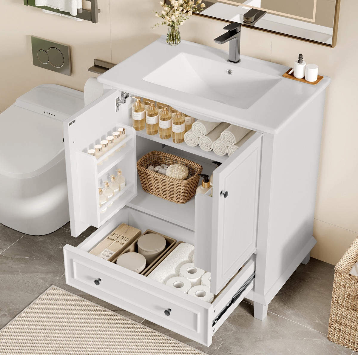 BADEZIMMERSCHRANK mit Waschbecken 76 x 46 x 87 cm Weiß - Weiß, Holzwerkstoff (46/87/76cm) - Beauniv