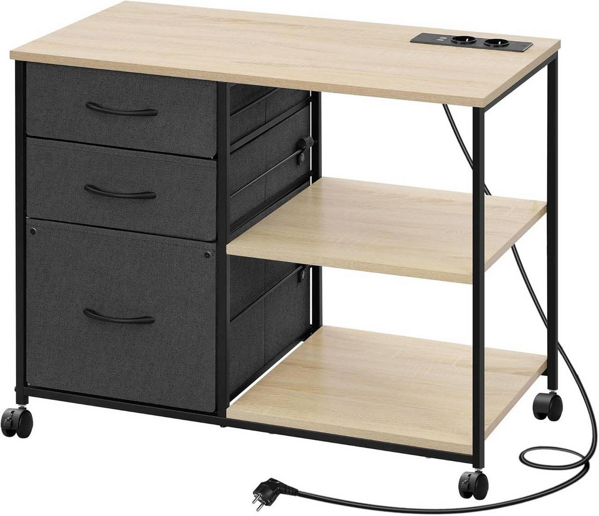 KONSOLENTISCH mit Ladestation, mit Rolle, Helle Eiche - Eichefarben/Schwarz, Holzwerkstoff/Textil (40/80/66cm) - Woltu