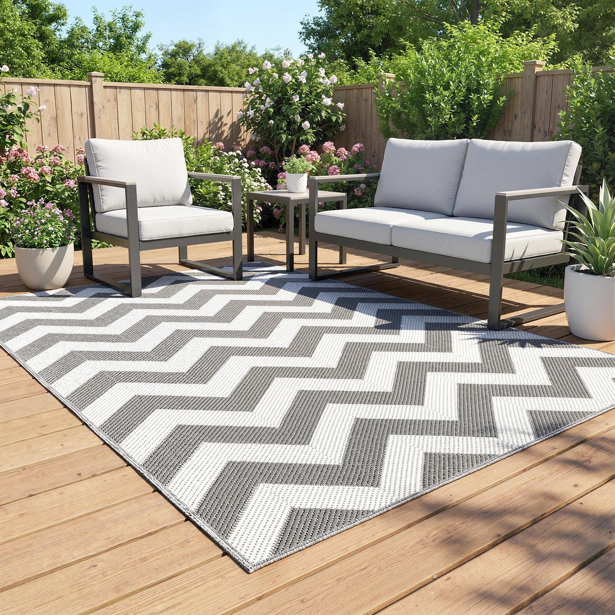 OUTDOORTEPPICH, 310g/m² PP, Hellgrau+Weiß - Hellgrau, Kunststoff (182/121cm) - Outsunny