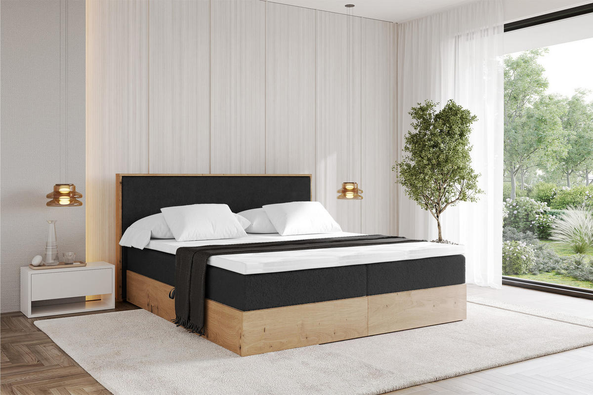 BOXBETT LOLLI9 - 140x200 - H3 Schwarz - Schwarz Hochglanz, Holzwerkstoff (140/200cm) - ALTDECOR
