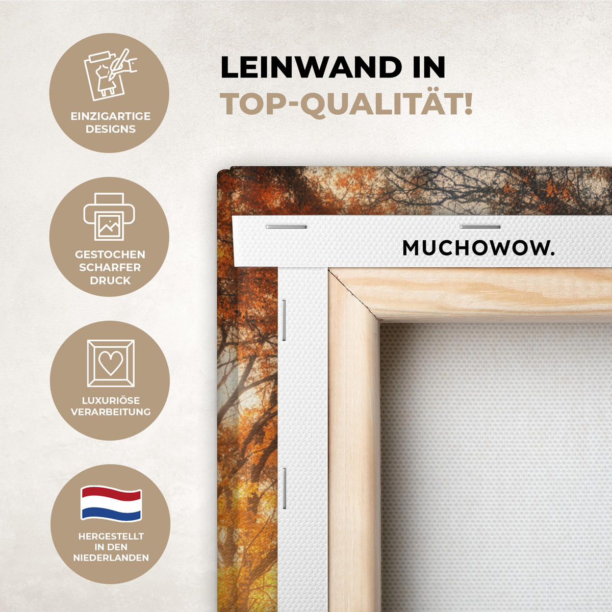 LEINWANDBILD Wald - Herbst - Bäume - Waldweg - Natur Room Decor 30x40 cm - Bernsteinfarben, Textil (30/40cm) - MuchoWow