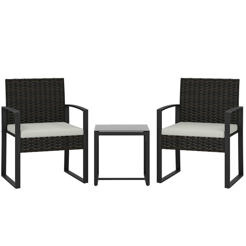 Modfu BALKONOVÝ set z oceli 55x58x76 cm krémově šedý se 2 křesly, stolkem a snímatelnými polštáři