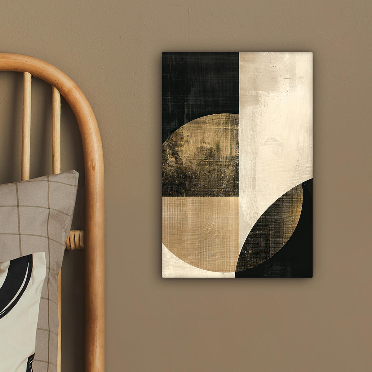 LEINWANDBILD Abstrakt - Geometrische Formen - Schwarz - Gold 20x30 cm - Ecru, Textil (20/30cm) - MuchoWow