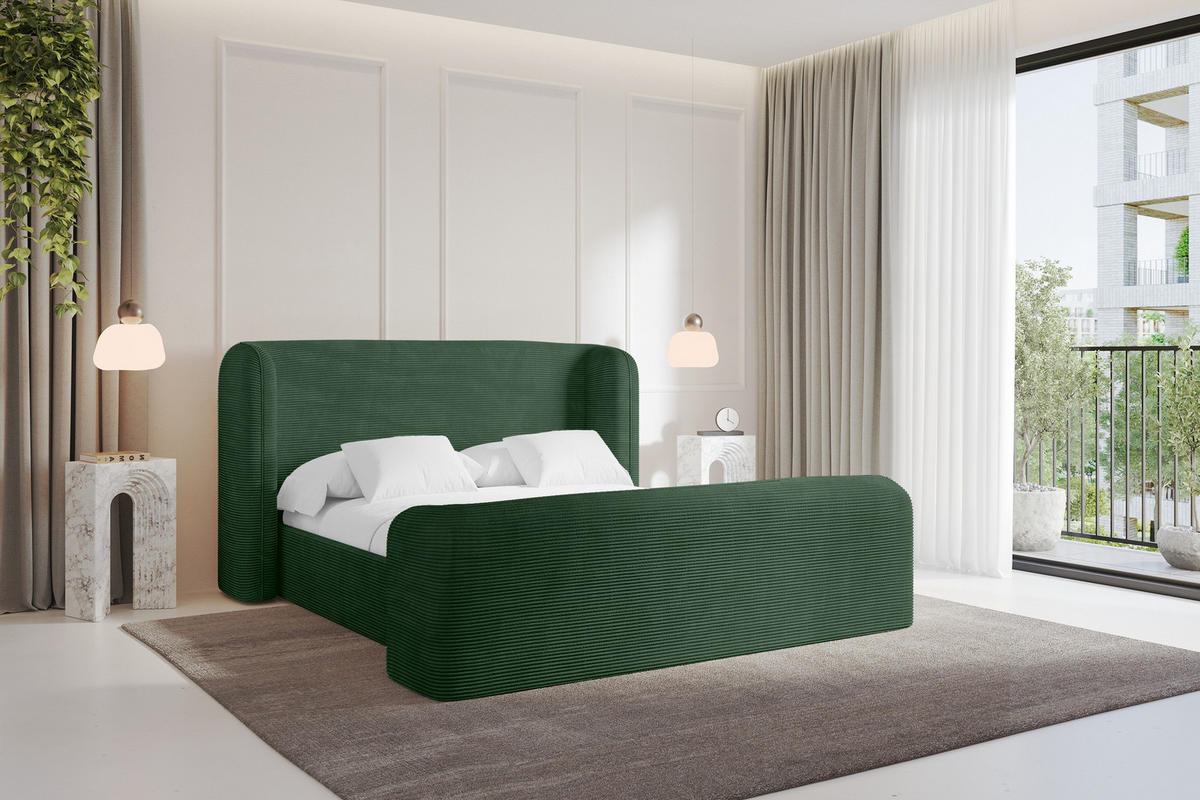 POLSTERBETT mit Bettkasten, Fußteil und Lattenrost, Boxbett ohne Matratze - ESTI-Z 160x200 Grün - Olivgrün, Holzwerkstoff/Textil (160/200cm) - ALTDECOR