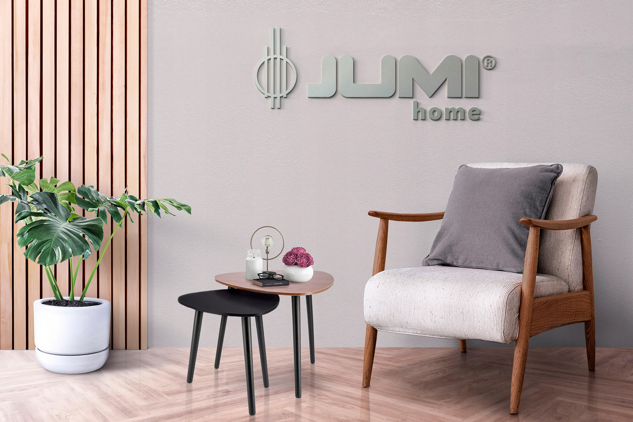 COUCHTISCH-SET braun / schwarz - Dunkelbraun, Holz (50/50/45cm) - JuMi