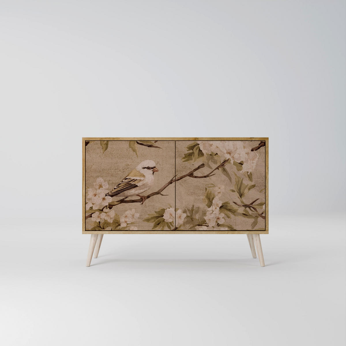 SIDEBOARD PETAL DISTINGUISH, Eicheneffekt, 111x42x77,5 cm, 2 Türen - Eichefarben/Buchefarben, Holzwerkstoff/Buchenholz (111/77.5/42cm) - SpaceRebels