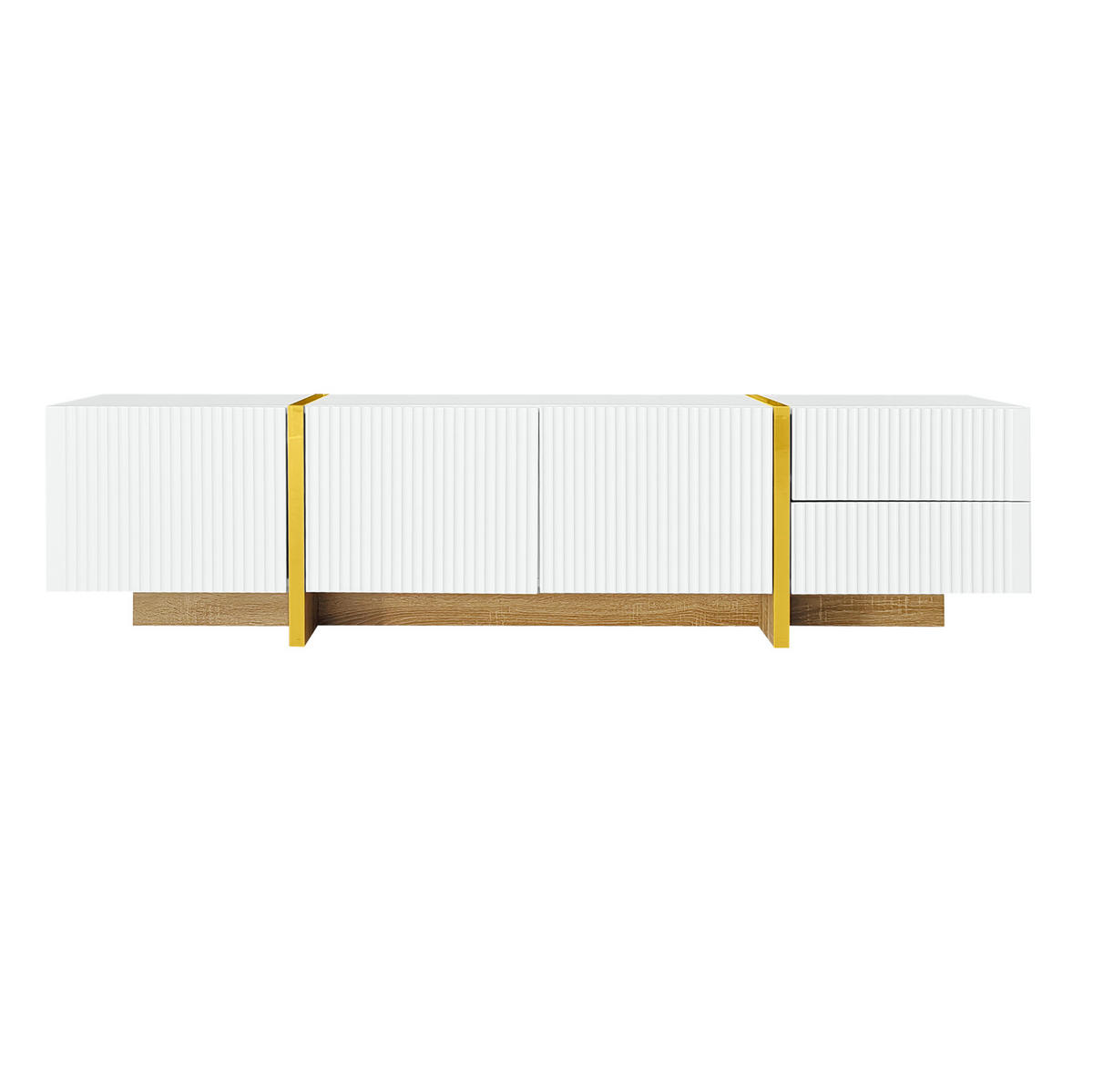 LOWBOARD 190/35/45 cm aus MDF und Spanplatte mit Dämpfungsscharnieren Weiß/Gold - Weiß, Holzwerkstoff (190/45/35cm) - Modenvie