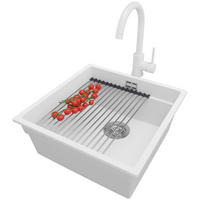 GRANITSPÜLE Praga Slim, 2-er set Weiß 46/47 cm 1 Becken + Küchenarmatur 32/20 cm + Ablauf-Set + Aufrollbare Abtropffläche ab 50er Unterschrank - Chromfarben/Weiß, Kunststoff (46/20/47cm) - Primagran