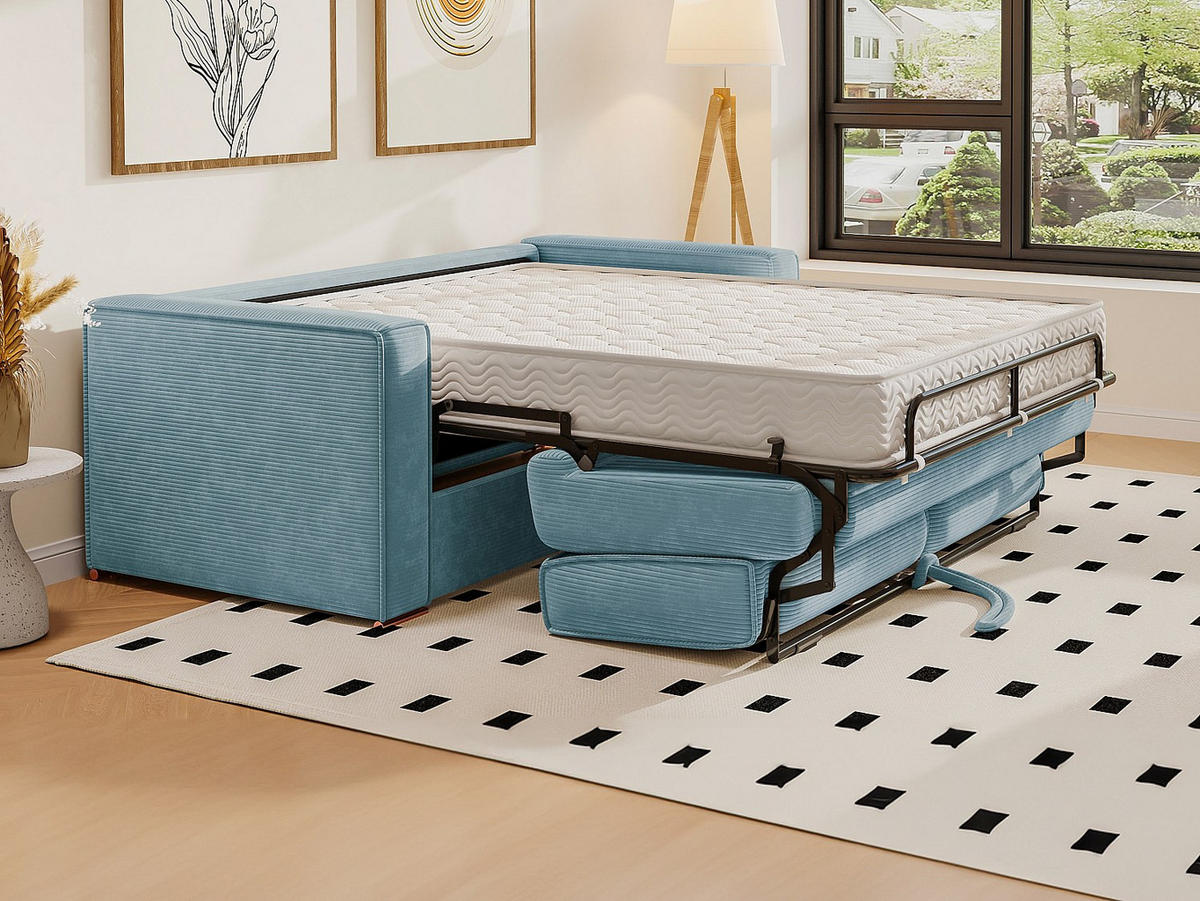SCHLAFSOFA - 3 Personen - samt - türkisblau Loreto - Türkis, Textil (195/90/223cm) - Vente-Unique