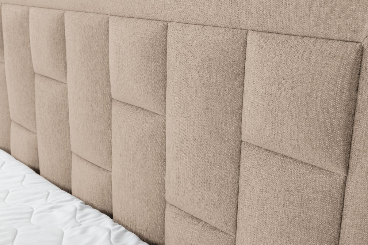 BOXBETT VENEZIA mit 2 Bettkästen, Maße: 140x200 cm, Farbe: Hellbraun , Velourstoff, mit Bonell-Matratze inkl. Topper - Hellbraun, Holz/Kunststoff (140/200cm) - VENASI MÖBEL