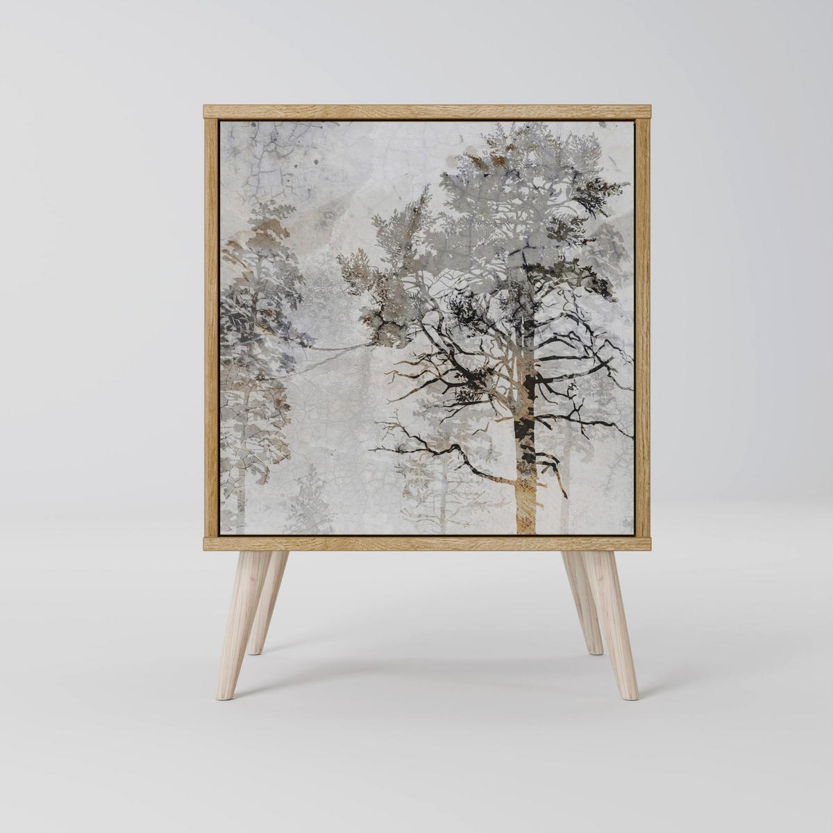 SIDEBOARD FADE IN THE TREES, Grau, 57,5x42x70,5 cm, Schwarze Metall-Sternfüße - Multicolor/Schwarz, Holzwerkstoff/Metall (57.5/70.5/42cm) - SpaceRebels