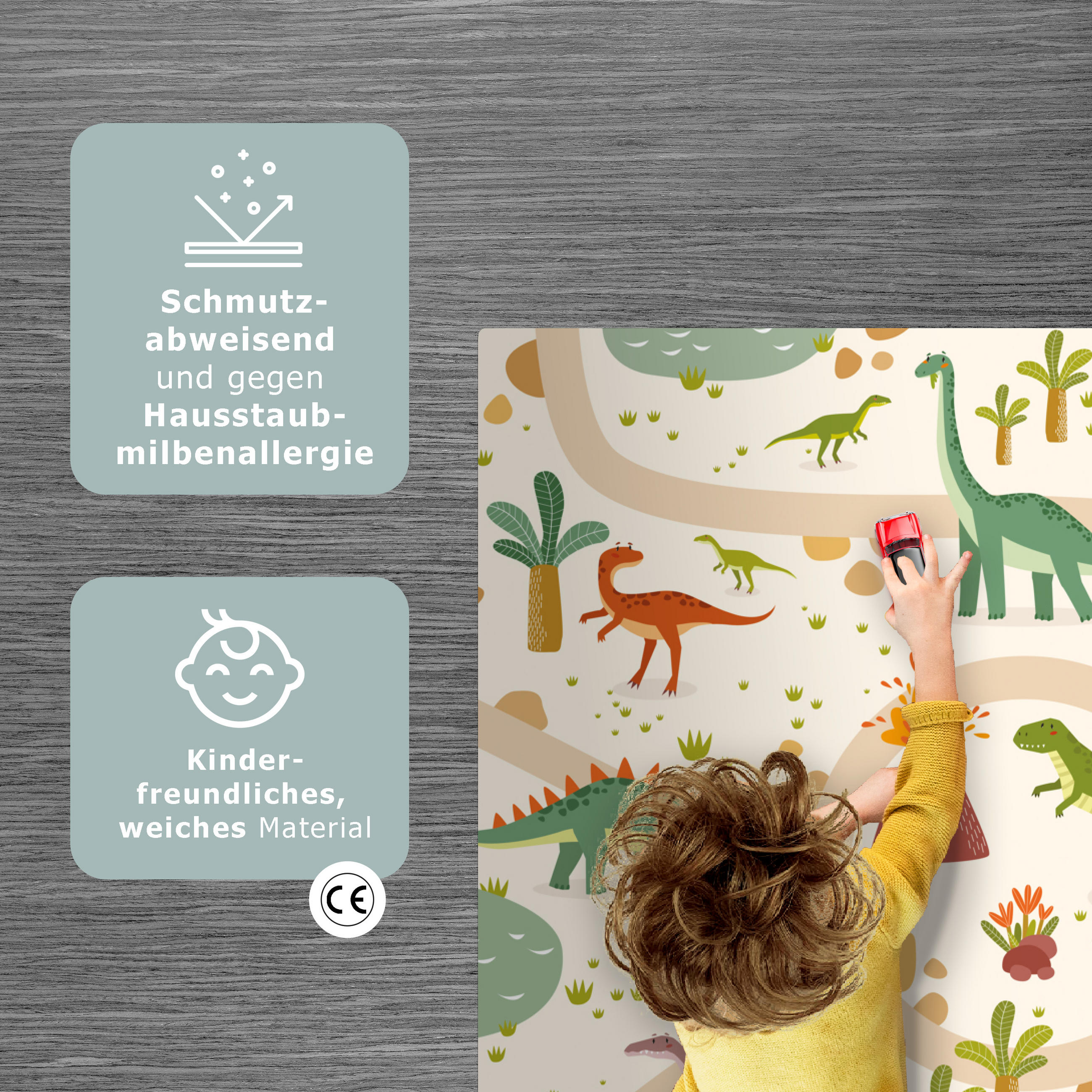 KINDERTEPPICH Dino - Grün - Natur - Kinder - Design 70x105 cm - Multicolor, Kunststoff (70/105cm) - MuchoWow