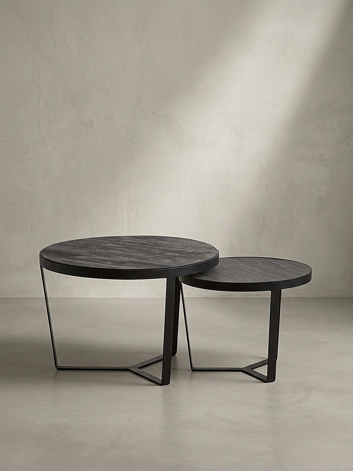 COUCHTISCH Set – 2-teilig Rund Akazie Massivholz Steinoptik Metall Schwarz Anthrazit - Schwarz, Holz/Metall (60/60/40cm) - KADIMA DESIGN
