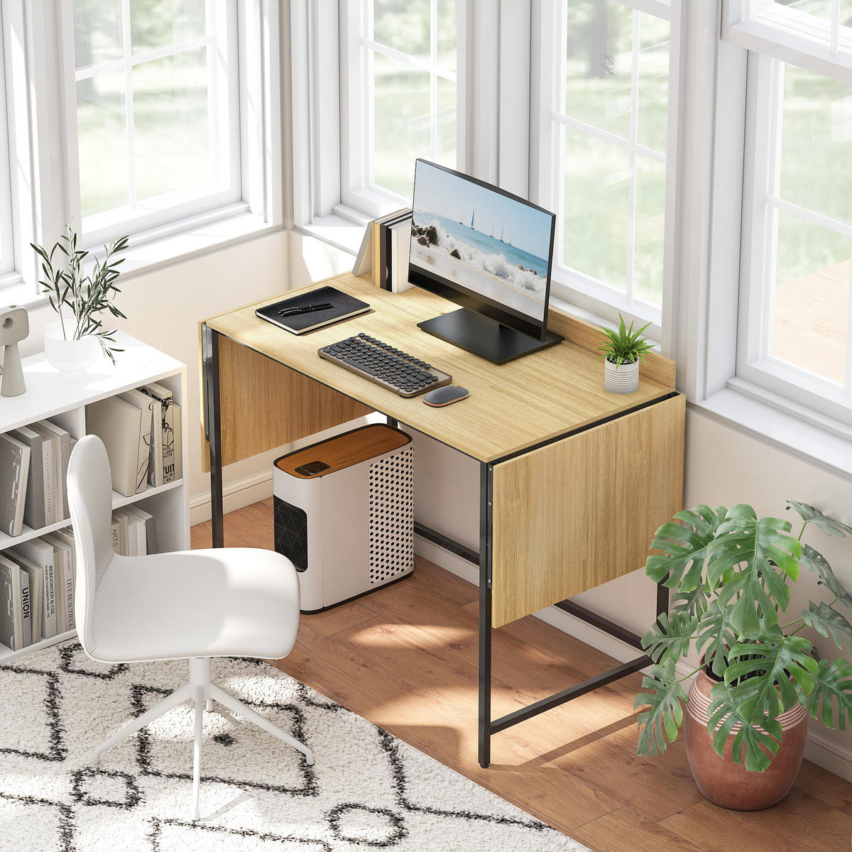 SCHREIBTISCH Klappbar Computertisch Bürotisch mit Modern-Design, Metallgestell - Eichefarben/Schwarz, Holzwerkstoff/Metall (170/58/78cm) - HOMCOM