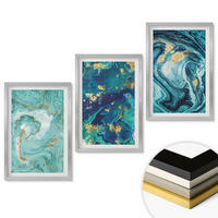 WANDBILDER 3er Set - 40x60 cm Silberner Rahmen - Abstraktion von Türkisfarbe - Silberfarben, Kunststoff (40/60cm) - ArtPrintCave