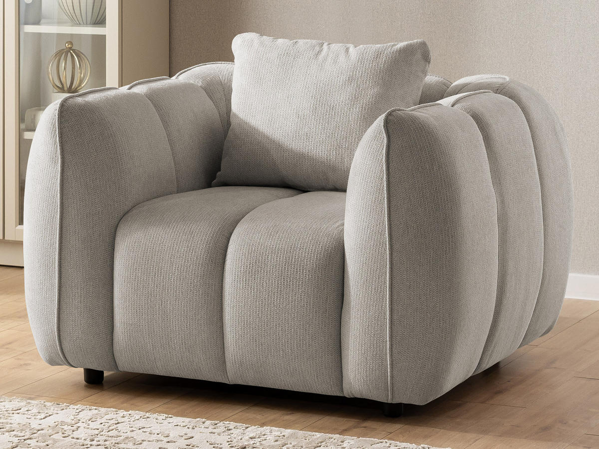 SITZGARNITUR 3+1 Nubira in tief gesteppter Bubble-Optik aus weichem Taupe Strukturstoff im modernen Design - Taupe/Schwarz, Holz/Kunststoff (228/69/89cm) - S-Style Möbel