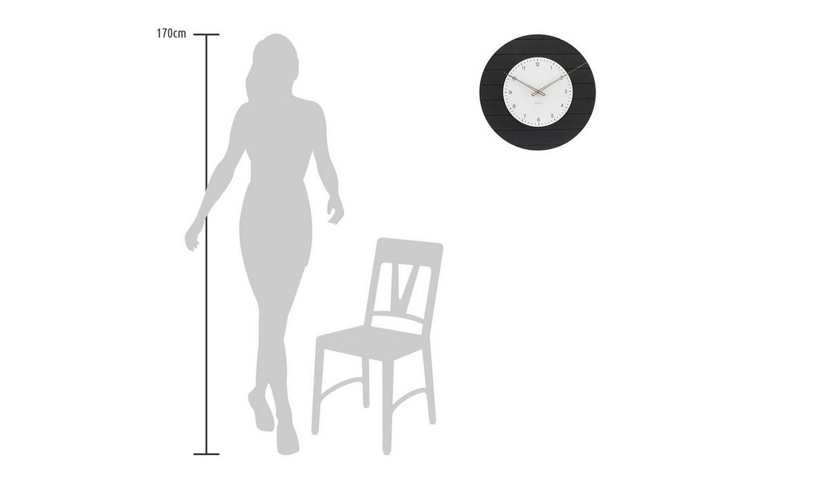 WANDUHR Design Schwarz-Weiß 50/50 cm - Schwarz, Holzwerkstoff (1.7/50/1cm) - ONZENO