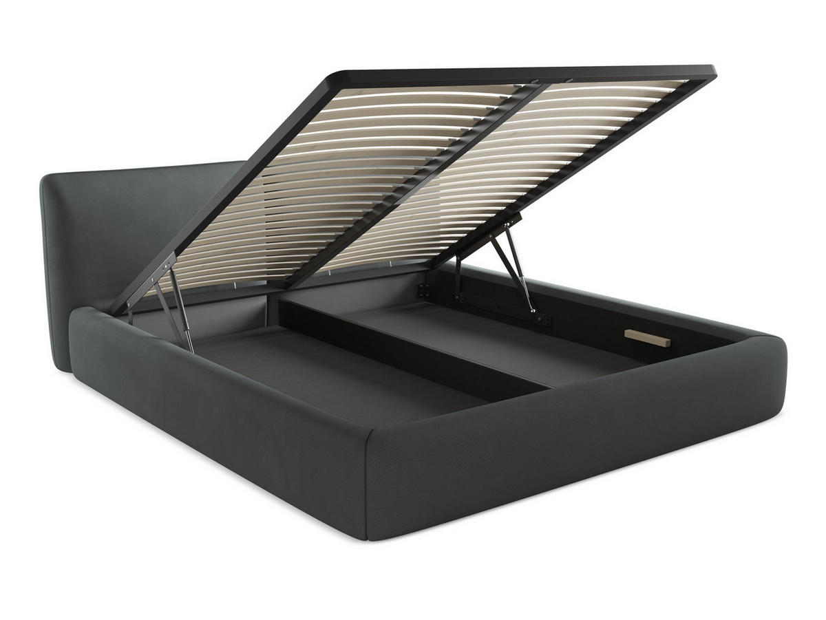 POLSTERBETT mit Bettkasten und Lattenrost 200x228 Grau - Schwarz/Graphitfarben, Kunststoff/Textil (180/200cm) - Makamii