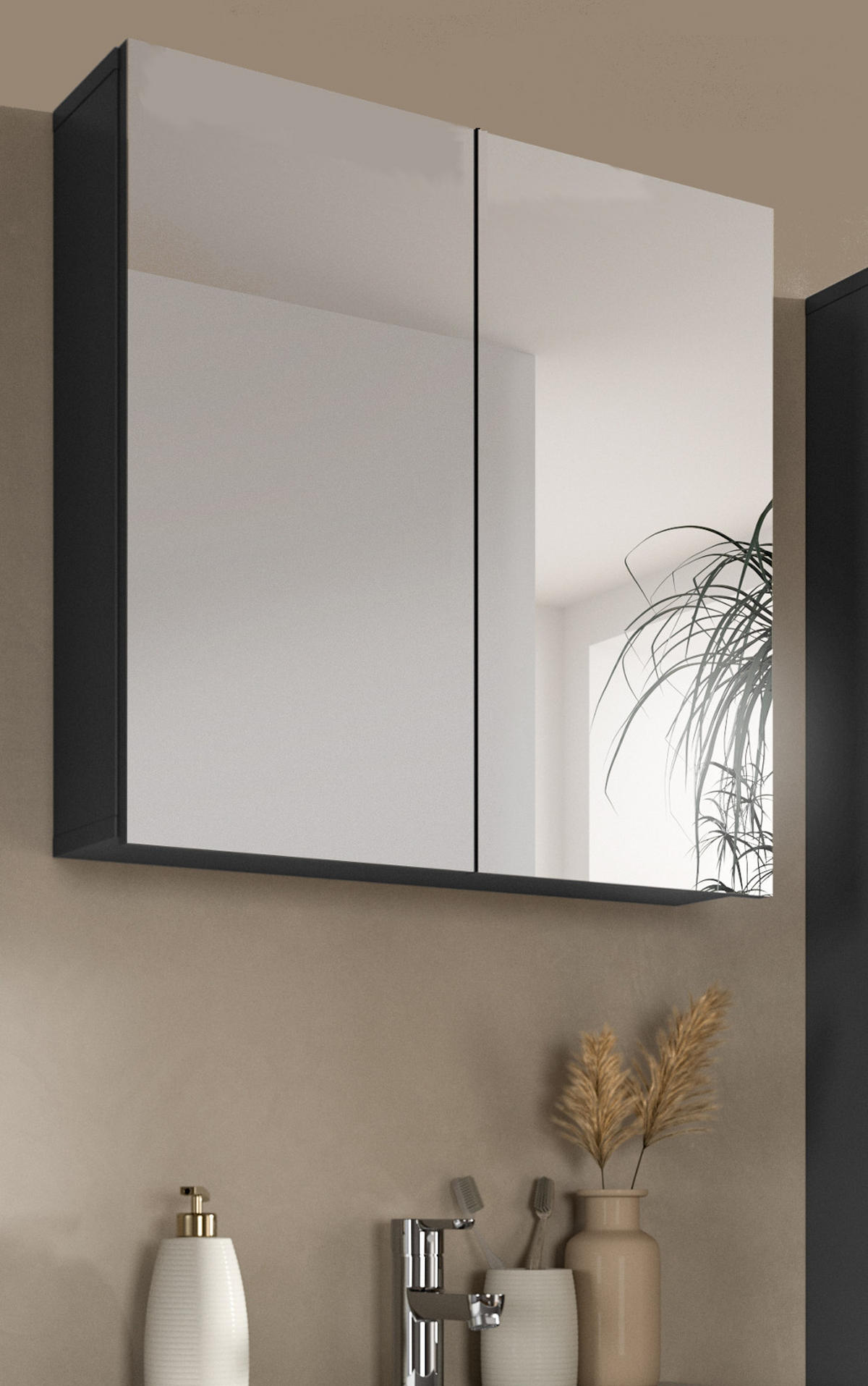 SPIEGELSCHRANK grau 60 cm, Badschrank 2-türig mit Soft-Close - Grau, Glas/Holzwerkstoff (60/60/15cm) - Inn.Furn