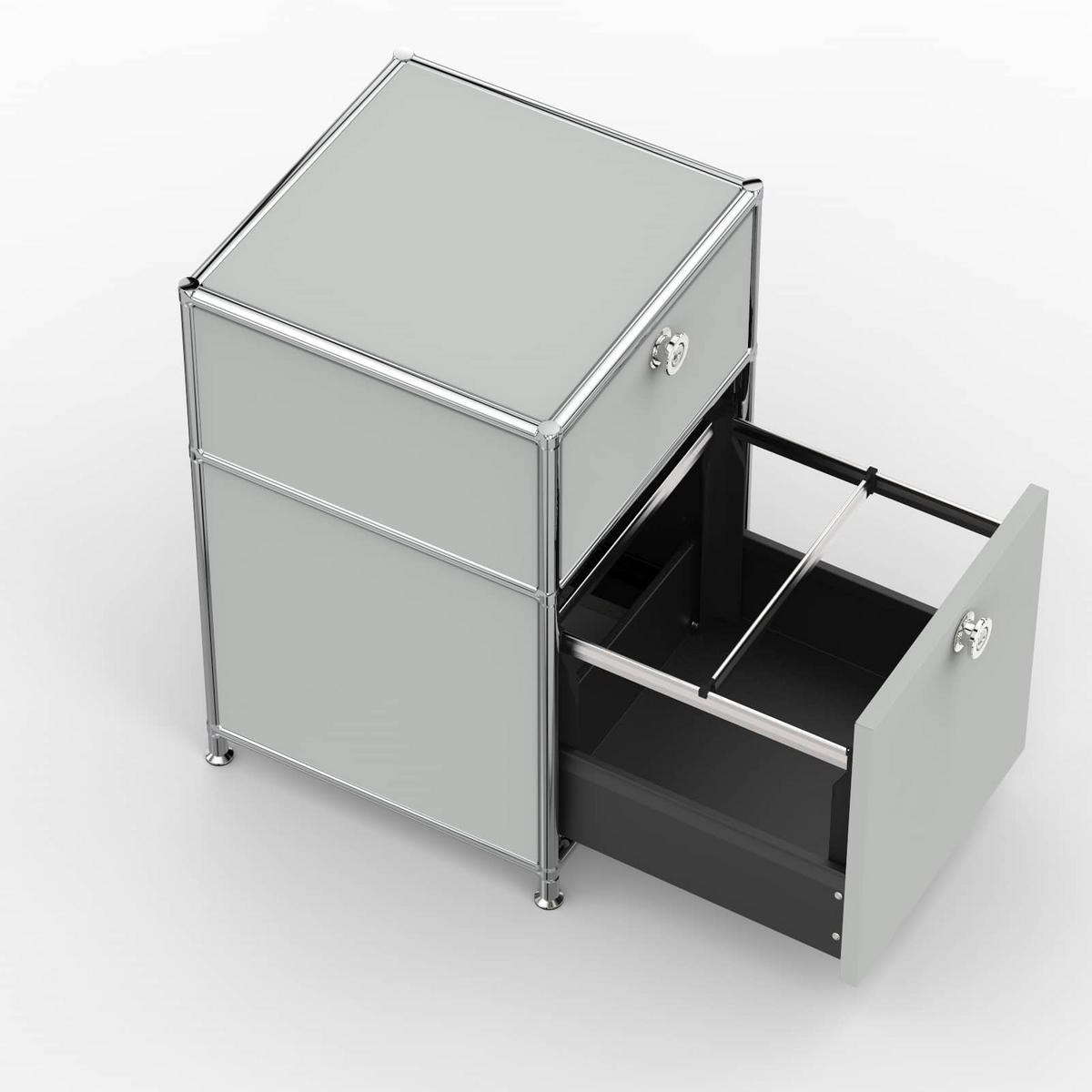 BÜRO-STANDCONTAINER, Metall, 40cm, 1 Schublade + 1 Hängeregistratur, Lichtgrau - Chromfarben/Silberfarben, Metall (40/62.7/39.7cm) - Versee