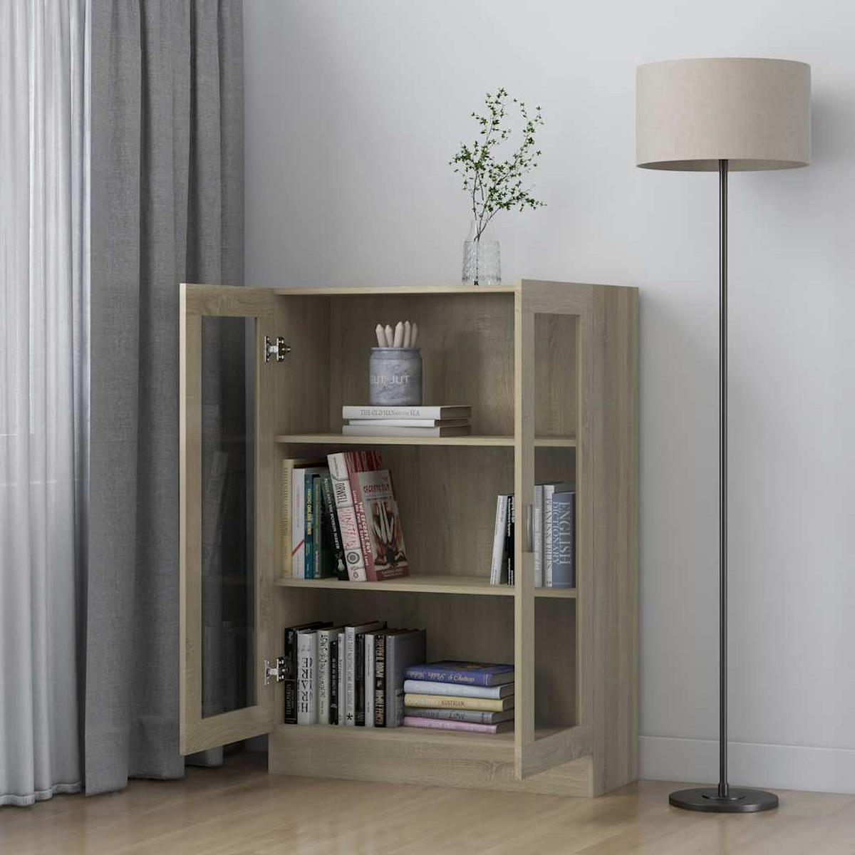 VITRINENSCHRANK Sonoma-Eiche 82,5x30,5x115 cm Holzwerkstoff - Braun, Holzwerkstoff (82.5/115/30.5cm) - furnicato