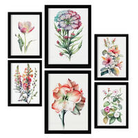 POSTER Set Mit 6 Hibiskus Vollfarbige Natur Und Botanikdrucke Mit Blumenmotiven Auf Reinweißen Hintergründen Innenarchitektur A3 & A4 Schwarzer Rahmen - Schwarz, Papier (29/3cm) - Nacnic