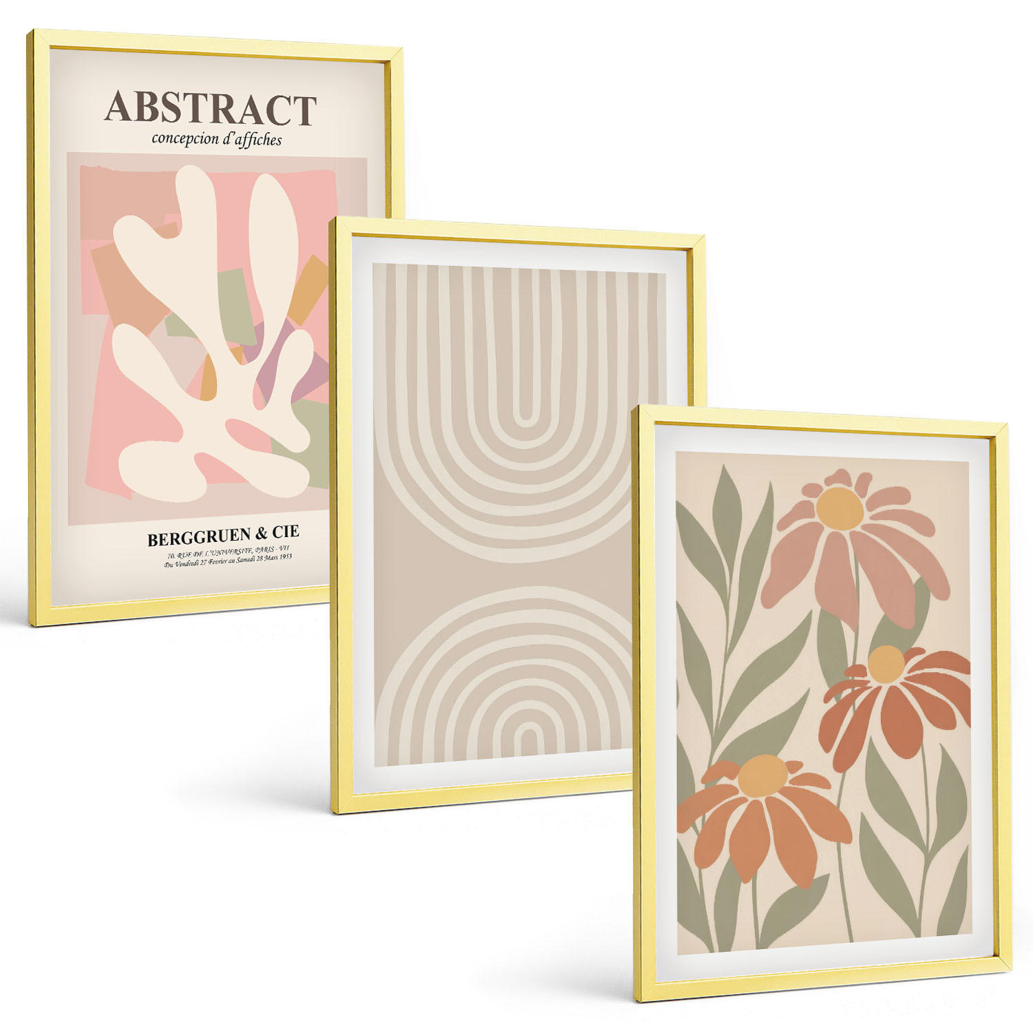 BILDER SET 3er Set - 40x60 cm Goldrahmen - Abstrakte Pflanzenformen - Goldfarben, Kunststoff (40/60cm) - TULUP