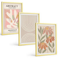 BILDER SET 3er Set - 40x60 cm Goldrahmen - Abstrakte Pflanzenformen - Goldfarben, Kunststoff (40/60cm) - TULUP