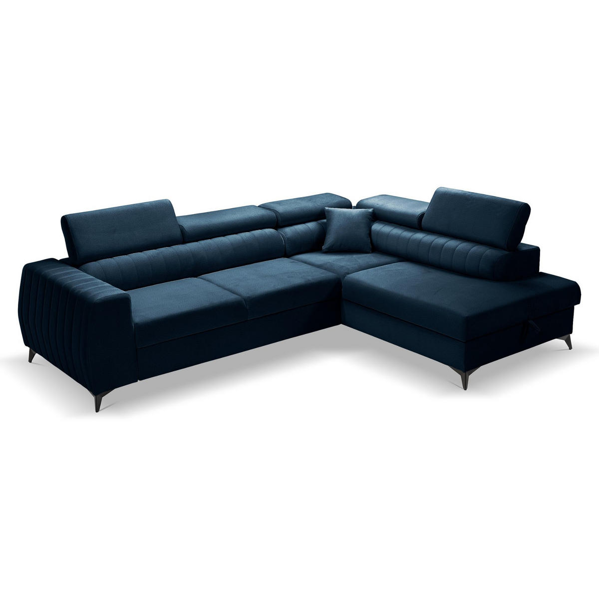 ECKSOFA PIERO L Rechts mit Schlaffunktion 195x125 Velours Dunkelblau - Schwarz/Dunkelblau, Holz/Textil (203/268cm) - Muffo