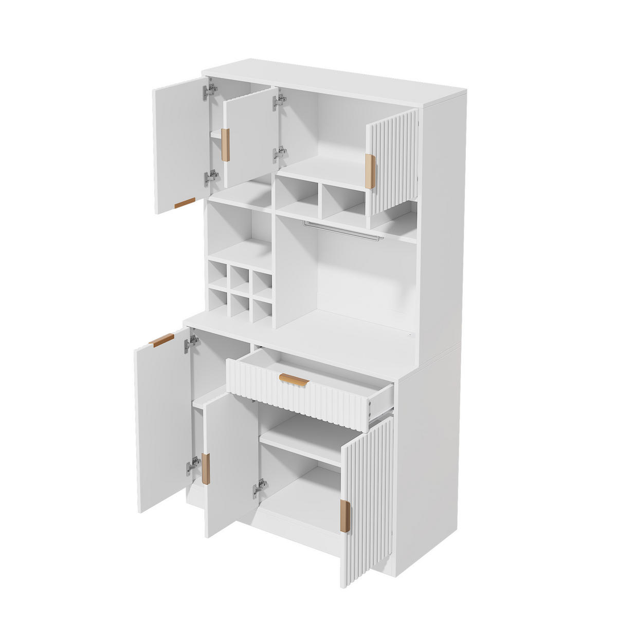 HOCHSCHRANK aus Spanplatte 100x40x175 cm Weiß mit Steckdosen, USB-Anschlüssen und Weinablage - Weiß, Holzwerkstoff (100/175/40cm) - IVMEU