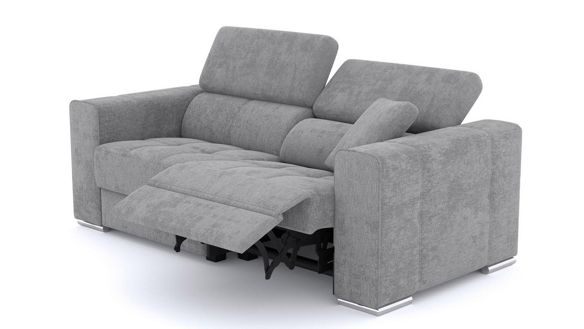 SOFA QUARTZ 3-Sitzer mit 1 Relaxfunktion, grau - Silberfarben/Grau, Holzwerkstoff/Textil (204/80/102cm) - Courtois Laville