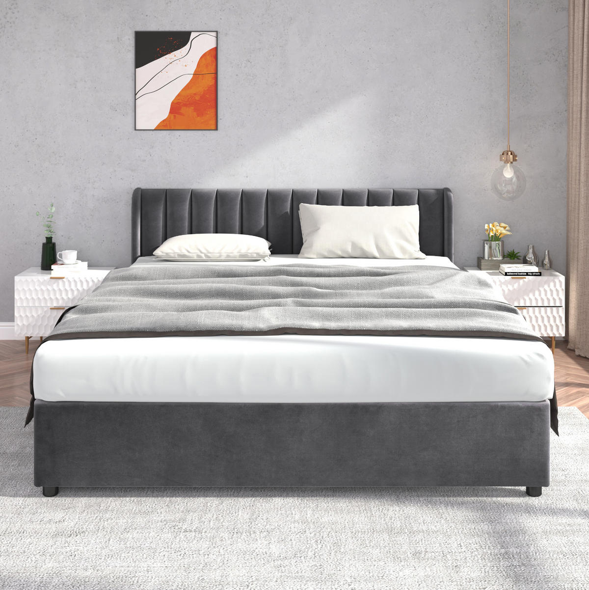 POLSTERBETT mit 2 Schubladen 180x200 cm Samt Grau - Grau, Holz (180/200cm) - Meubliv
