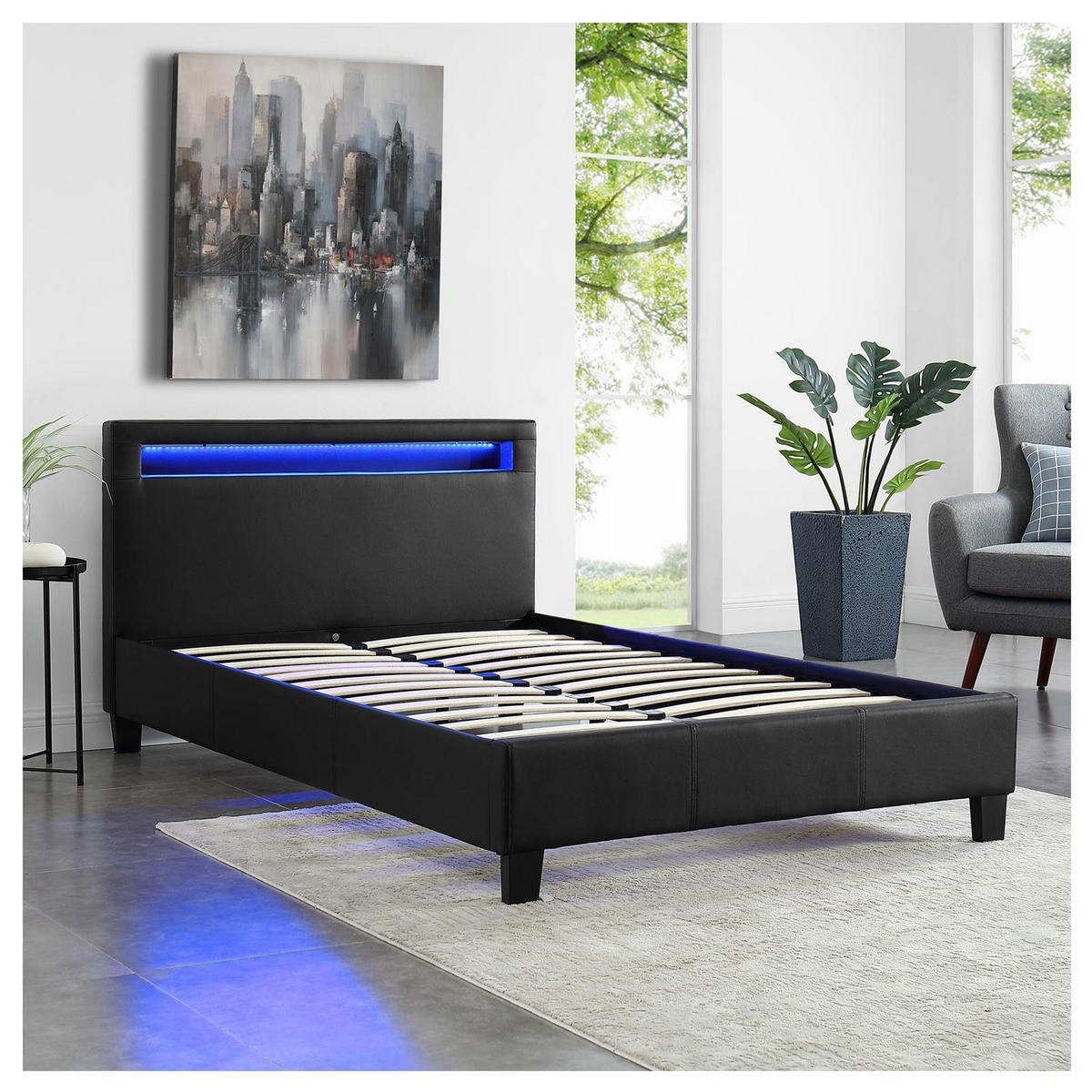 POLSTERBETT MIT LED MIRASOL 120X200 CM - Schwarz, Textil (120/200cm) - CARO-Möbel