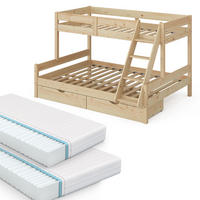 ETAGENBETT Everest Naturholz 140x200/90x200 cm mit 2 Matratzen und 2 Schubkästen - Eichefarben, Holz (140/200cm) - VitaliSpa