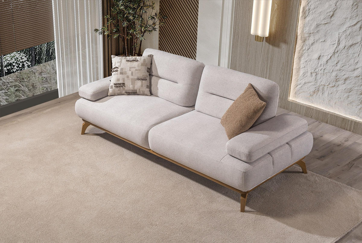 SITZGARNITUR Smooth Creme Stellvariante:2+2+1 - Creme, Holz (200/82/100cm) - Villa Möbel