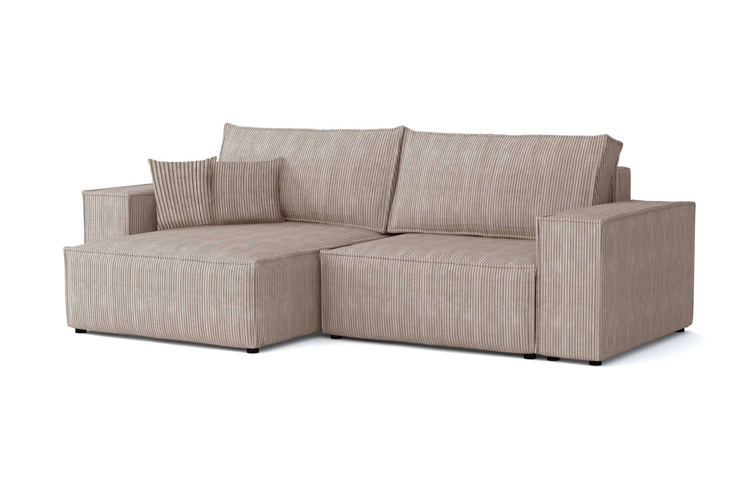 ECKSOFA MATT 255/153 cm links in Cord Beige - Beige/Schwarz, Holz/Holzwerkstoff (255/153cm) - Deine Möbel 24