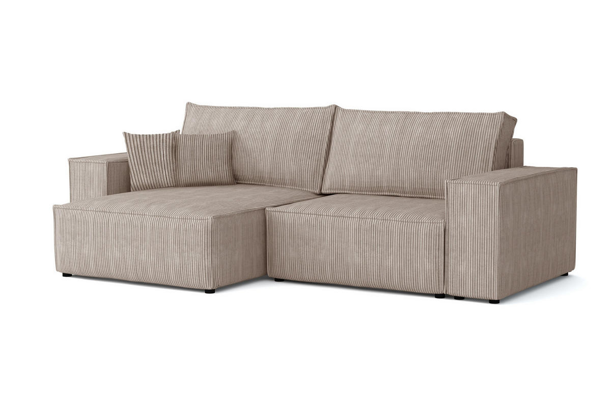 ECKSOFA MATT 255/153 cm links in Cord Beige - Beige/Schwarz, Holz/Holzwerkstoff (255/153cm) - Deine Möbel 24